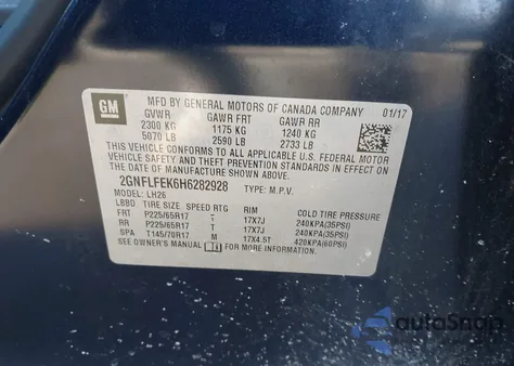 2017 Chevrolet Equinox Lt from USA, damaged, VIN 2GNFLFEK6H6282928